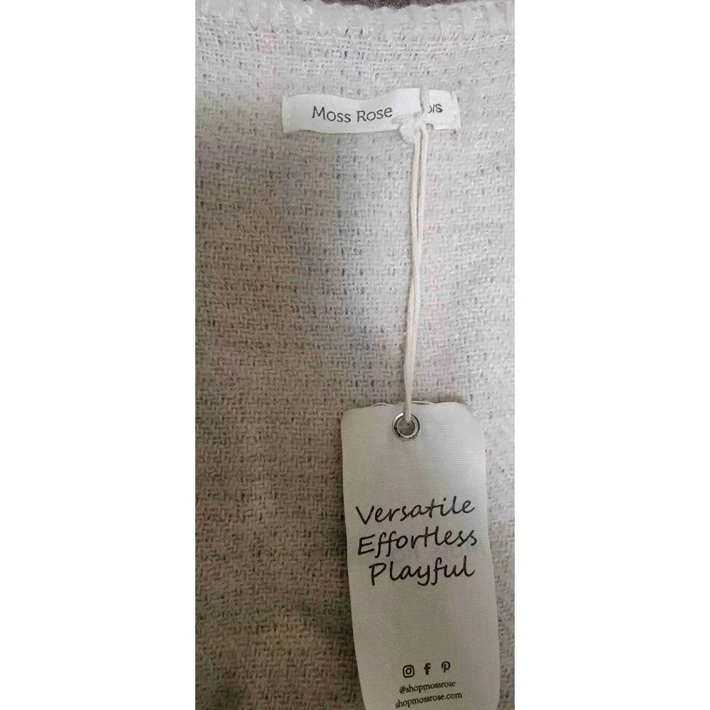 NWT Moss Rose Womens Plaid Open Front Waist Tie Short Sleeve Poncho - Picture 2 of 3